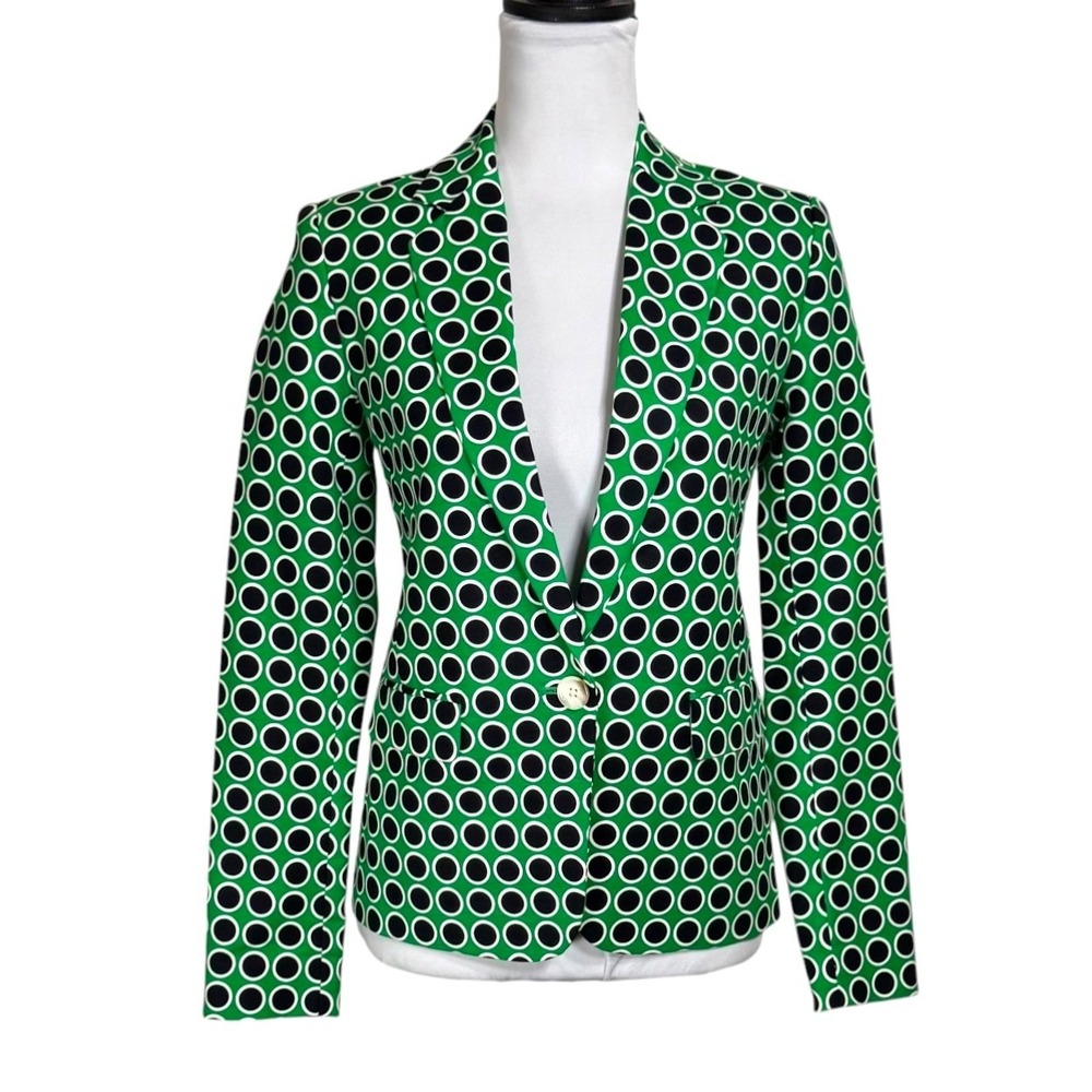 Michael Kors‎ Green Polka Dot Blazer Women's 0 Mod Retro Statement Jacket Preppy